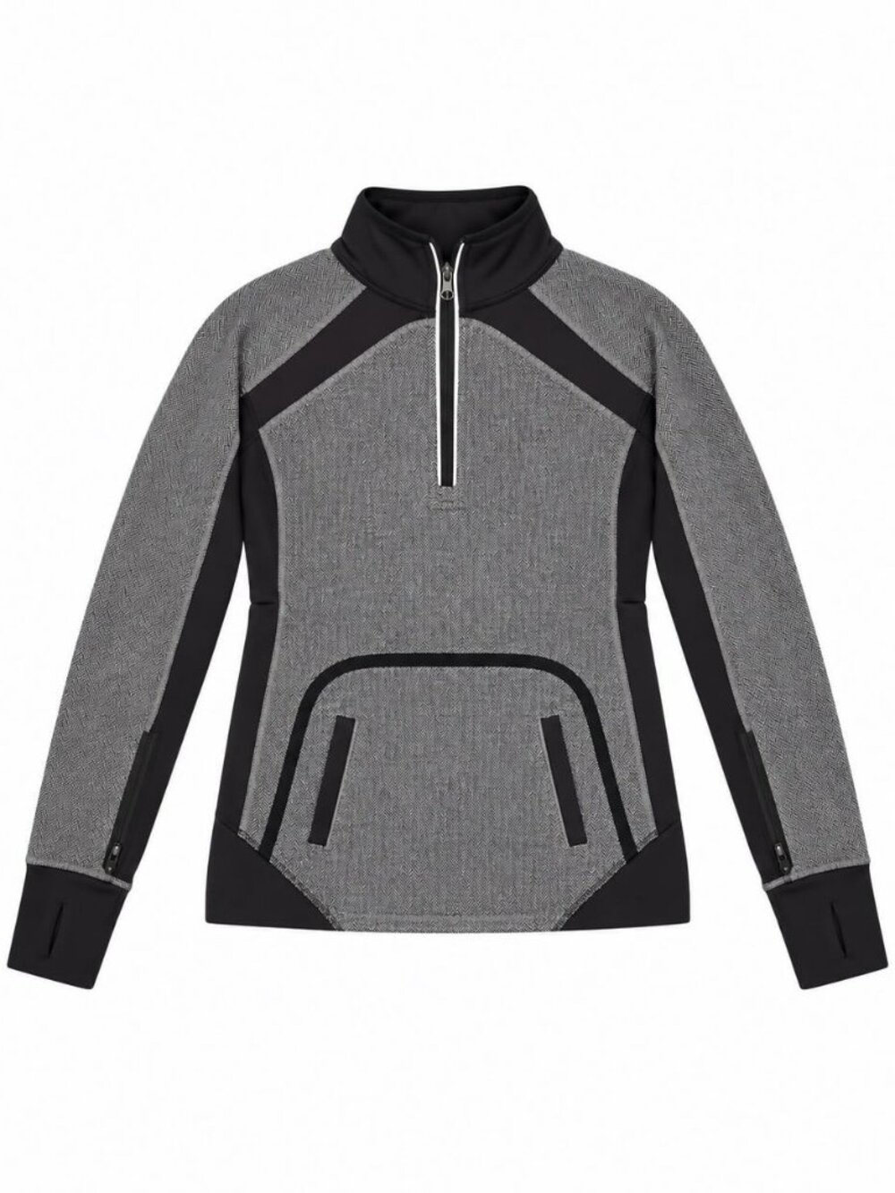 Ivivva by Lululemon Girls Herringbone Quarter Zip Pullover Sz 10 Black Grey